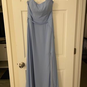 Cornflower blue Mori Lee bridesmaid maxi dress